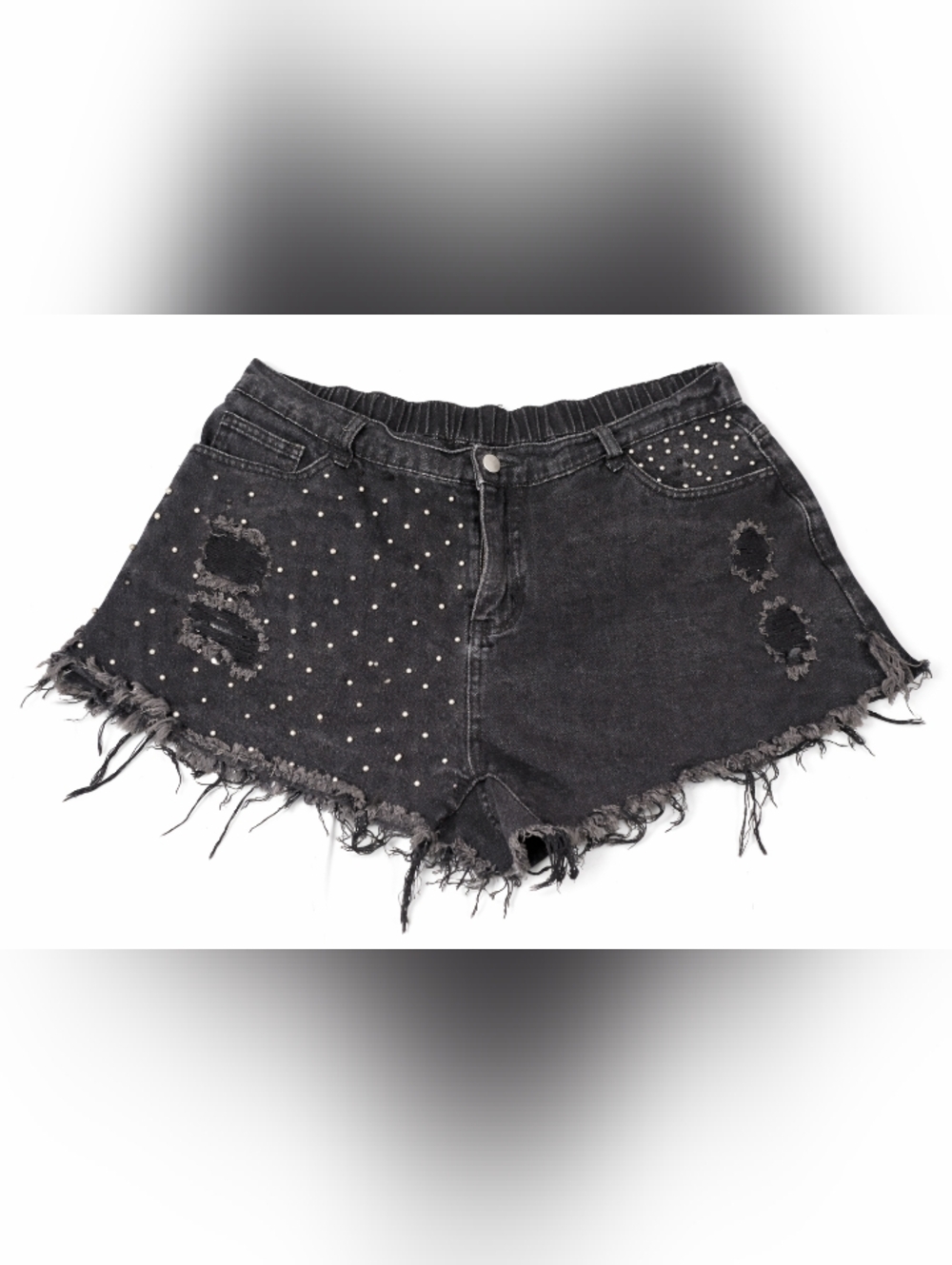 Y2K Studded Distressed Denim Shorts Black High Waist Edgy Grunge Festival